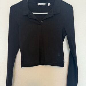 Calvin Klein Jeans Blue Fitted Crop Button Down Shirt